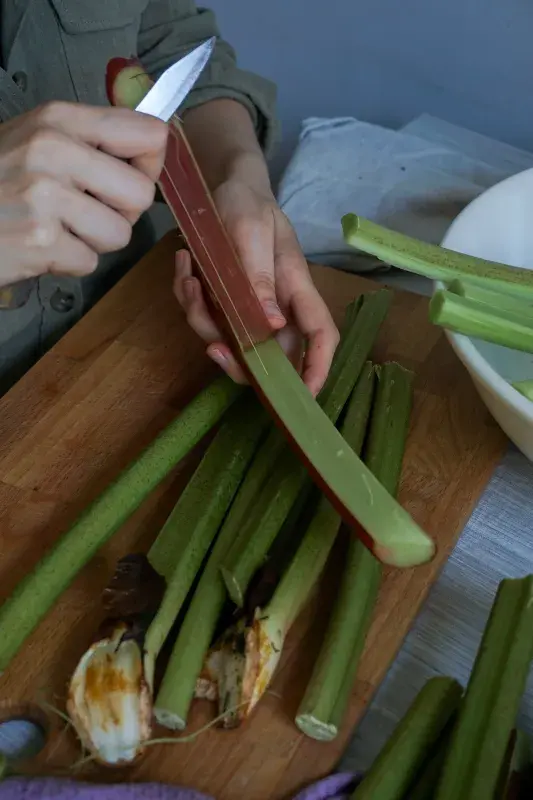 Silnější stonky rebarbory je třeba nejdříve oloupat