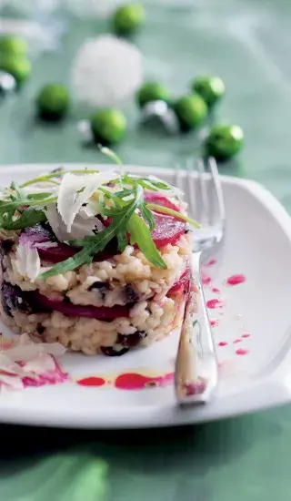 Houbové rizoto s marinovanou řepou