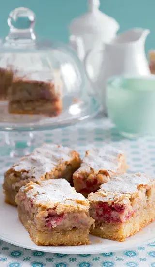 Kokosové řezy s rebarborou a jahodami