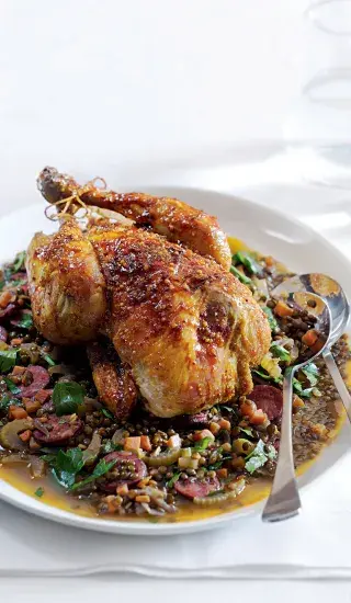 Pečená perlička s čočkou