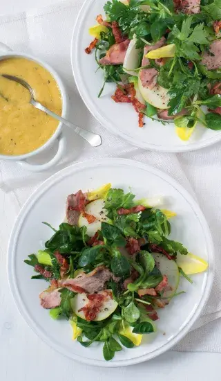 Kachní prsa se salátem s hruškami