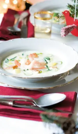 Krémová rybí polévka s krevetami