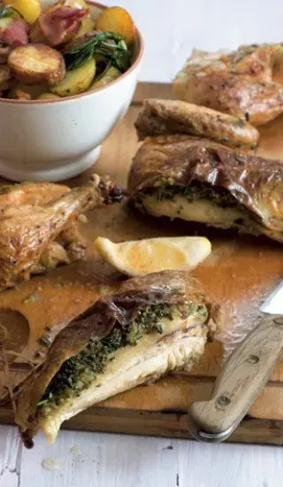 Česnekové kuře s rozmarýnem a pancettou