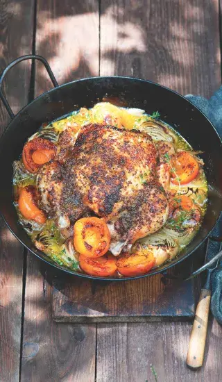 Chalupářské kuře na meruňkách