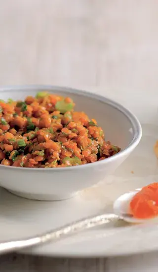 Čočka s meruňkovým džemem