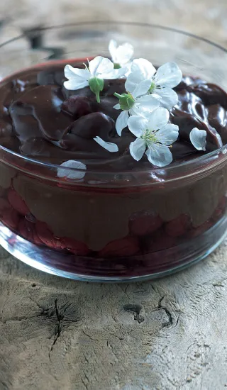 Čokoládový pudink s višněmi