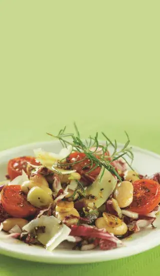 Fazolový salát s opečenými rajčaty