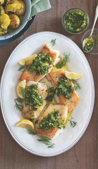 Halibut na másle s koprovým pestem