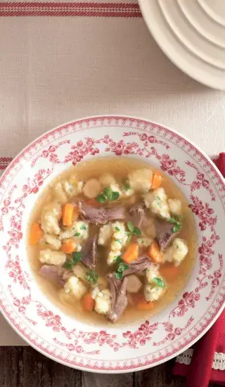 Husí vývar s bylinkovým kapáním