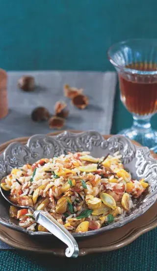 Rizoto s kaštany, dýní a dýňovými semínky