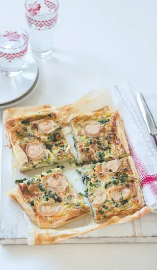 Koláč s pórkem a kozím sýrem