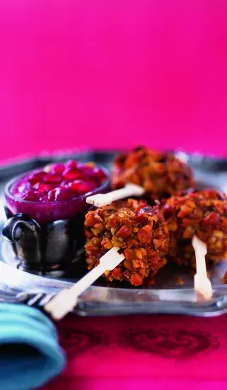 Skořicové kuřecí kostky s granátovou zavařeninou