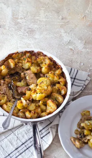 Kuře zapečené s hříbky a bramborami