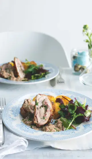 Kuřecí saltimbocca s hořčicí, smetanou a šalvějí