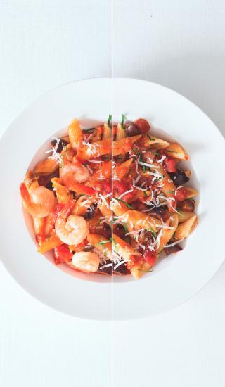 Penne alla puttanesca + krevety