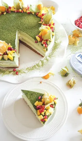 Matcha cheesecake s lotuskovými sušenkami