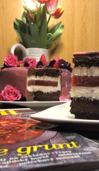 Ovocný dort se zrcadlovou polevou a želatinou