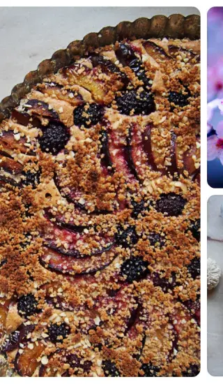 Dietní švestkovo-ostružinový koláč