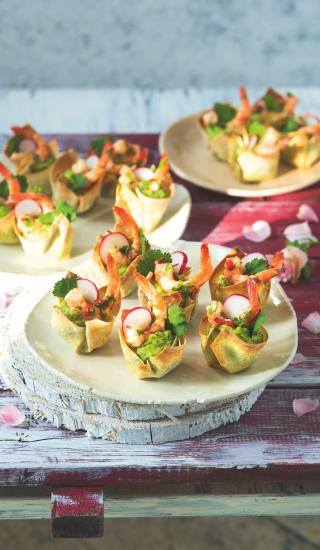 Košíčky z těsta wonton s krevetami