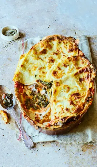 Lasagne s kapustou, pórkem a sýrem gruyère