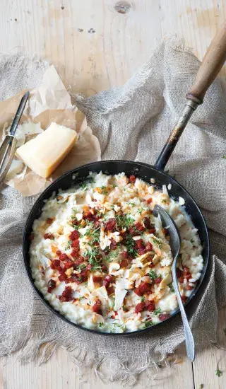 Mandlové rizoto s chorizem