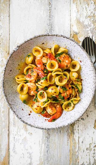 Orecchiette s krevetami