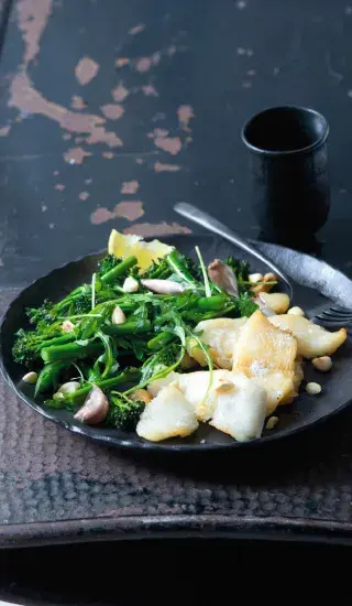 Pečená brokolice s halibutem