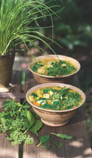 Pestrá polévka s bylinkami