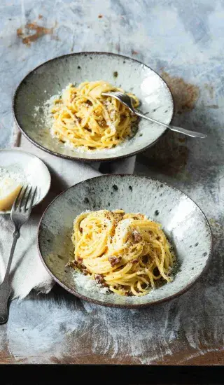 Puristické těstoviny carbonara