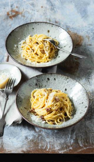 Puristické těstoviny carbonara