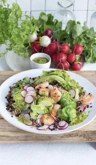 Salát s krevetami a ředkvičkami