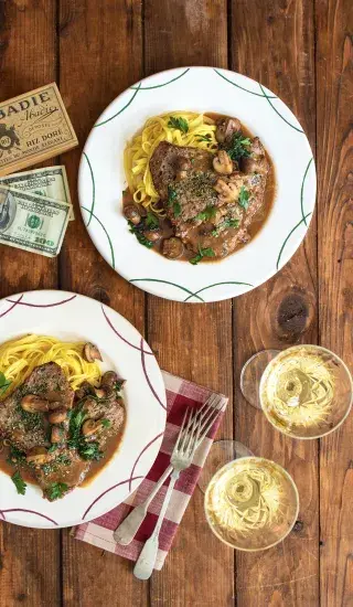 Telecí na marsale s fettuccine a houbami