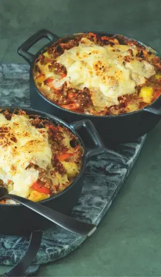 Zapečená pohanka se zeleninou a smetanou