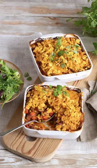 Zapečené mleté maso pod pokličkou z kukuřičných lupínků