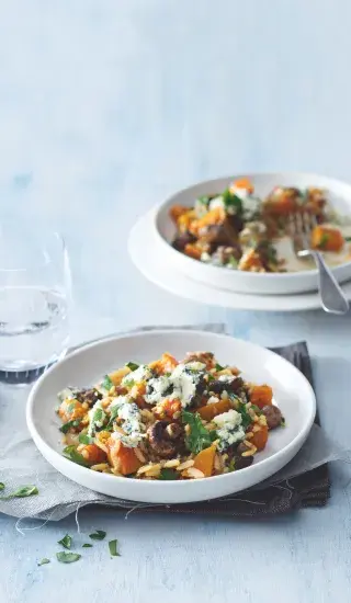 Dýňový pilaf s houbami a gorgonzolou