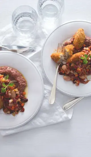 Rybí krokety s fazolovým pyré & salátem