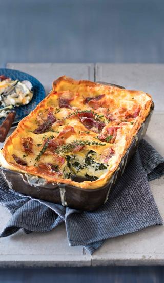 Sýrové lasagne se špenátem a prosciuttem