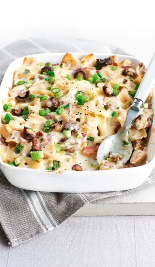 Zapečené těstoviny se žampiony