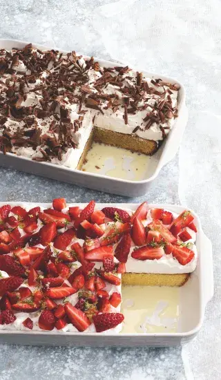 Koláč tres leches s opilým ovocem