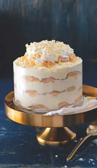 Trifle z bílé čokolády s hruškami