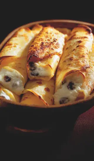 Palačinky zapékané, plněné tvarohem