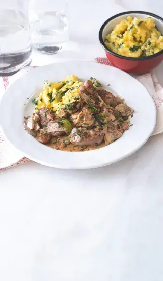 Vepřová panenka s estragonem & špenátová polenta