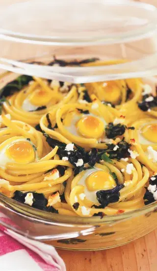 Zapečené špagety se špenátem