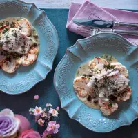 Treska na páře s květákem, rozinkami a beurre blanc