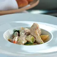 Blanquette z jesetera se sezonní zeleninou