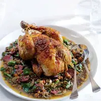 Pečená perlička s čočkou