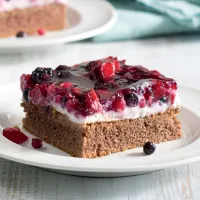 Koláč s tvarohem a ovocným želé 