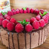 Čokoládový dort se zakysanou smetanou a malinami