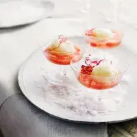 Limetový sorbet s rebarborovým kompotem Limetový sorbet s rebarborovým kompotem