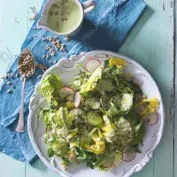 Zelený salát s ředkvičkami a slunečnicovými semínky